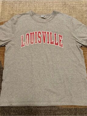 Champion Gray Short-Sleeve Tee Shirt with Red University of Louisville Graphic